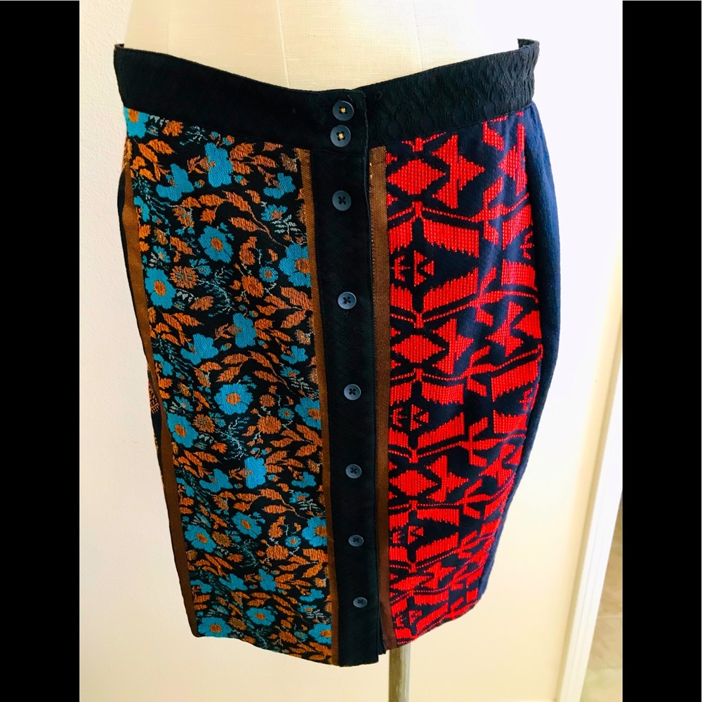 Anthropologie Dolan Jacquard Button Pencil Skirt